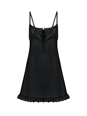 Black Faux Leather Mini Dress, 1