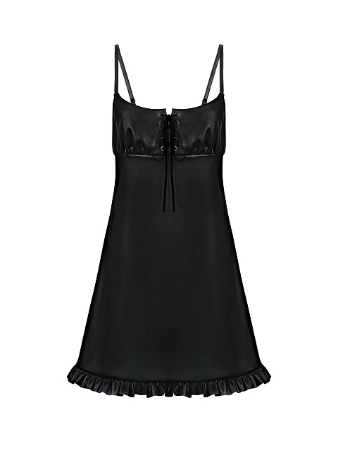 Black Faux Leather Mini Dress, 1