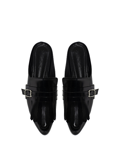Leather mules with fringe, 6