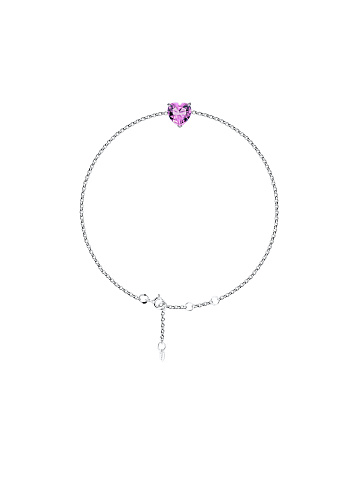 Heart-Shaped Pink Cubic Zirkonia Silver Bracelet, 1