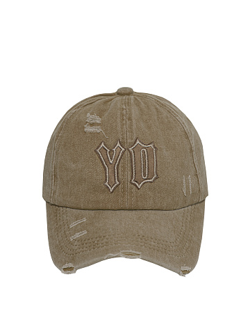 Beige Denim & Suede "YD" Cap, 2