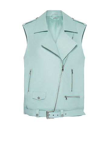 Blue Oversized Leather Vest, 1