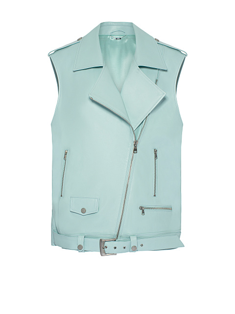 Blue Oversized Leather Vest, 1