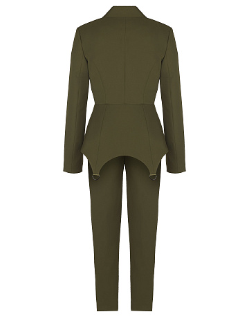 Khaki Green Double-Breasted Peplum Pantsuit, 2