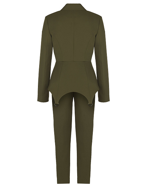 Khaki Green Double-Breasted Peplum Pantsuit, 2
