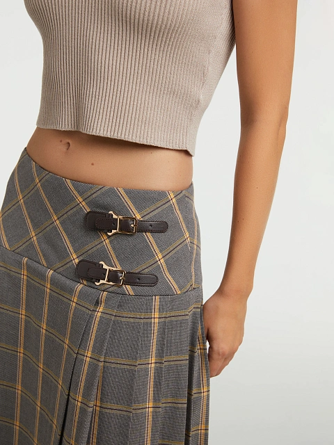 Grey & Beige Checked Pleated Midi Skirt, 6 Grey & Beige Checked Pleated Midi Skirt, 6