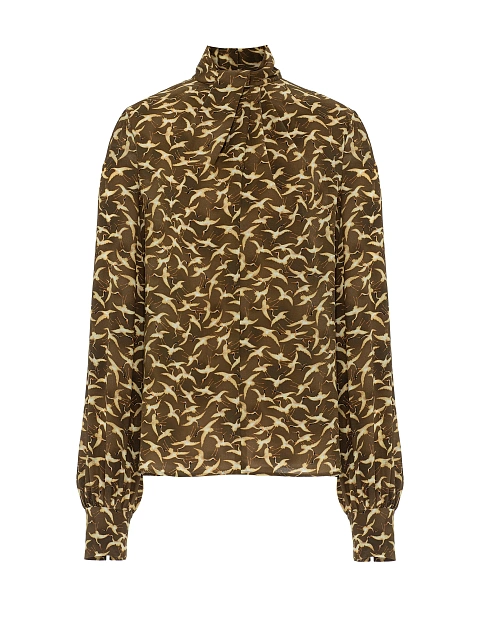 Brown Printed Silk Blouse, 1 Brown Printed Silk Blouse, 1
