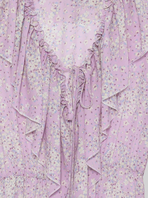 Lilac mini dress with floral print and ruffles, 3