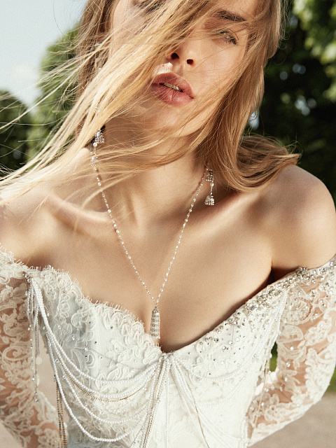 White Lace-Paneled Pearl-Embellished Dress, 8