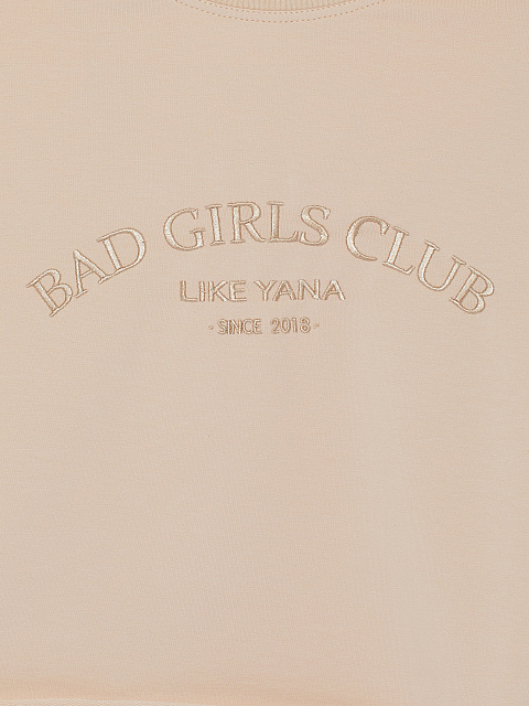 Tonal Embroidery Bad Girls Club Light Beige Jersey Set, 4