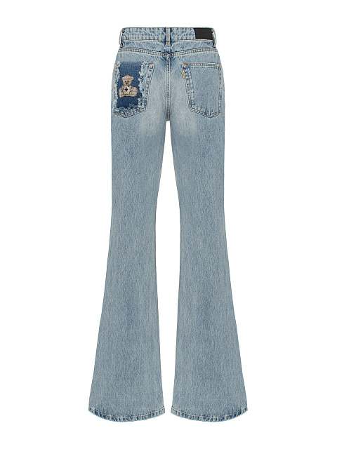 Flared light blue cotton jeans with embroidery, 1