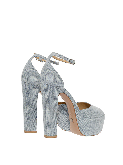 Light Blue Denim Chunky Heel Sandals, 3
