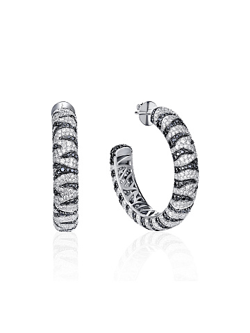 White Gold, Black & White Diamonds Hoop Earrings, 1