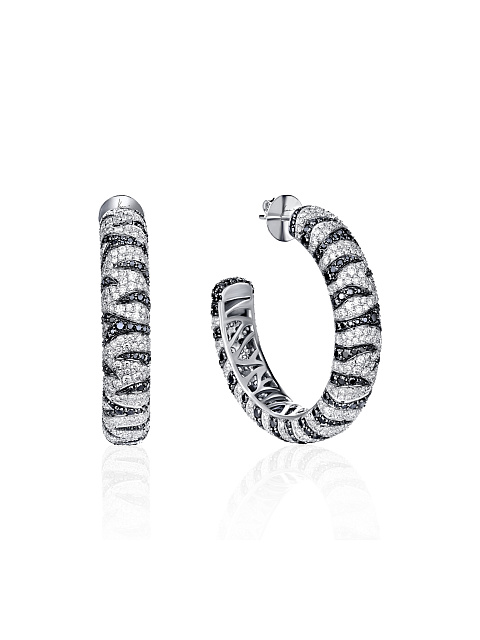 White Gold, Black & White Diamonds Hoop Earrings, 1