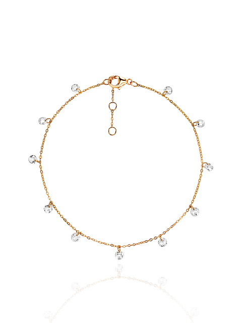 Yellow Silver & Round Shaped Cubic Zirkonia Anklet, 1 Yellow Silver & Round Shaped Cubic Zirkonia Anklet, 1