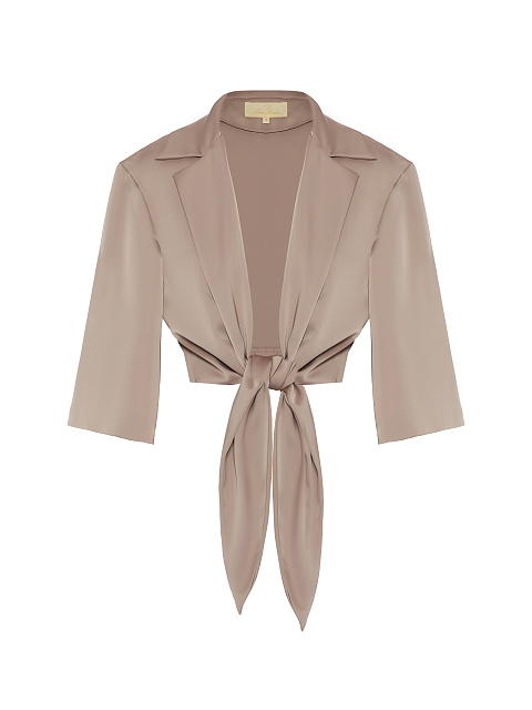 Light Brown Cropped Knot Shirt, 1