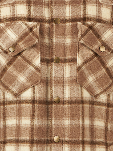 Light Brown Checked Wool Long Overshirt, 3