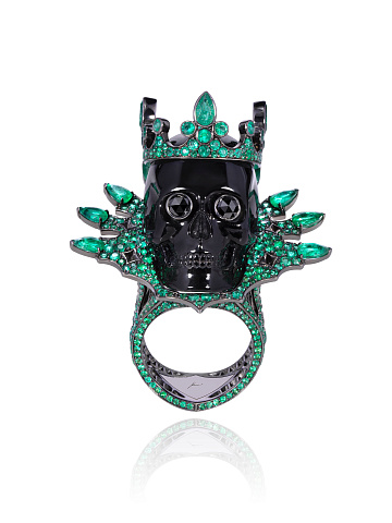 Black Gold Obsidian Emerald Diamond Ring, 2