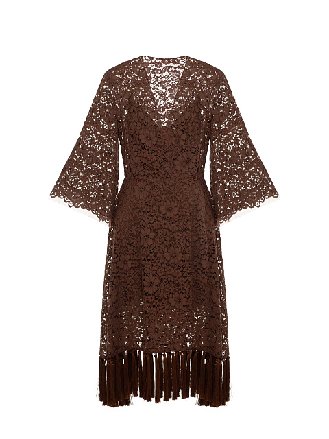 Brown Lace Wrap Midi Dress, 1