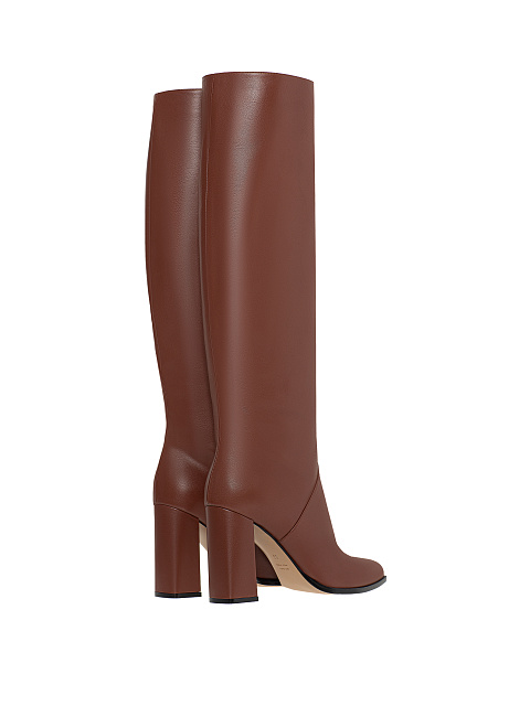 Brown Leather Heeled Long Boots, 3