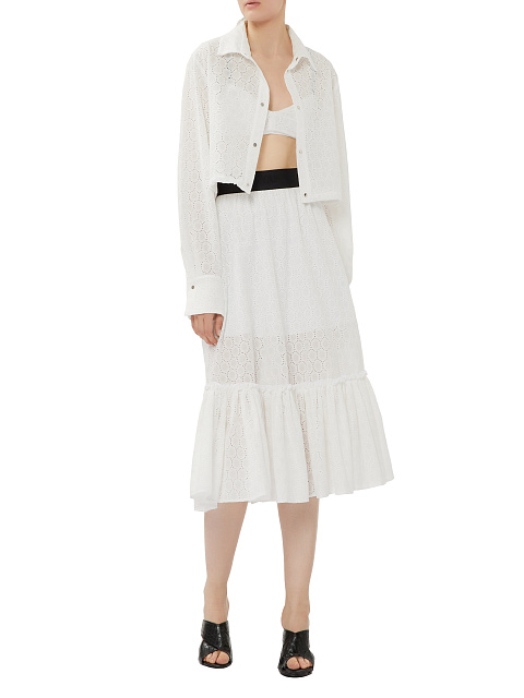 White Cotton Lace Midi Skirt, 5