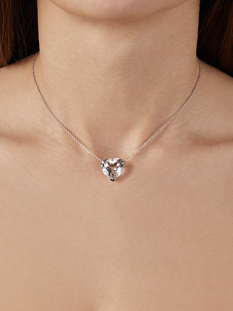 White gold necklace with a colorless quartz heart-shaped pendant, 2