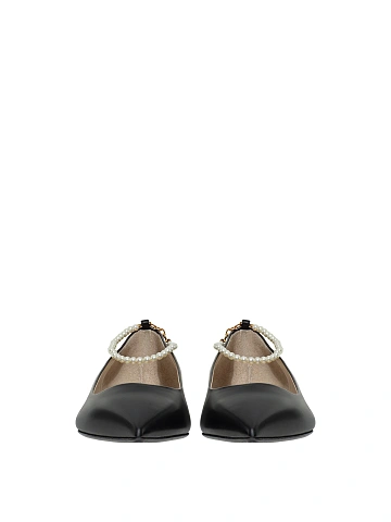 Black Pearls Leather Mary Jane Shoes, 2