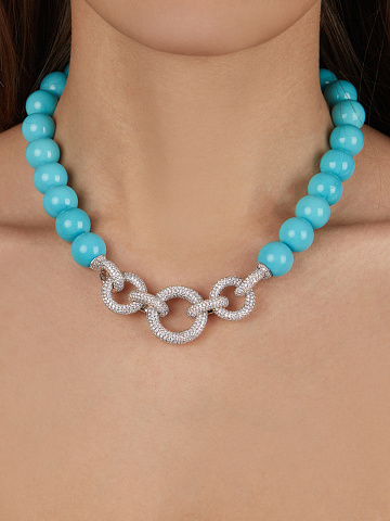 Bead Turquoise, Round Diamond & White Gold Necklace, 2