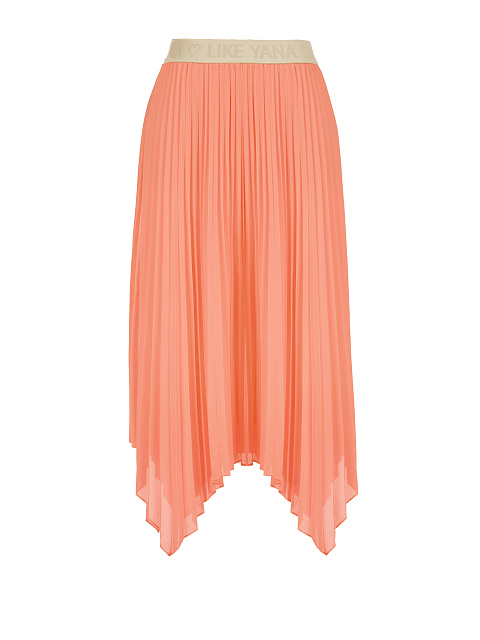 Coral Pleated Asymmetric Midi Skirt, 1