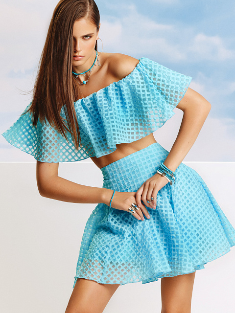 Blue Checked Chiffon Top & Mini Skirt, 5 Blue Checked Chiffon Top & Mini Skirt, 5