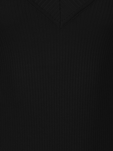 Black Ribbed Cotton V-Neck Bodysuit, 3