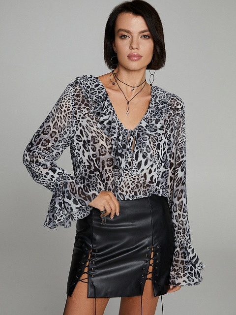 Grey Leopard Chiffon Blouse, 4