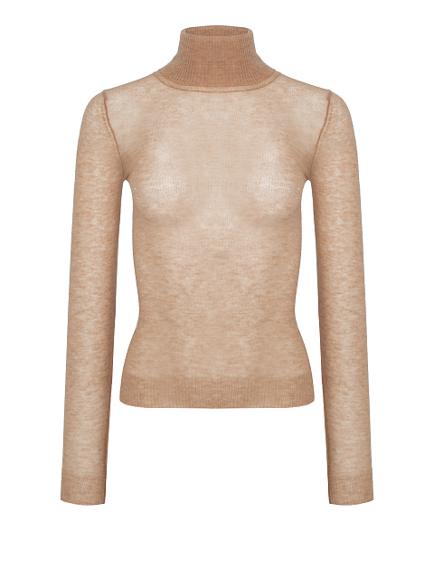 Beige Sheer Merino Wool Turtleneck, 1