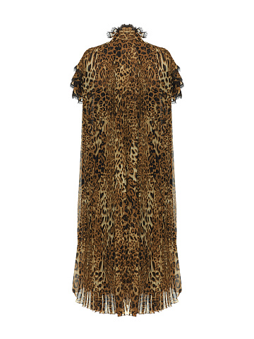 Leopard Lace Trim Pleated Mini Dress, 2