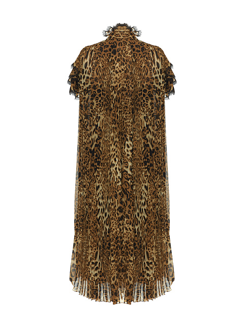 Leopard Lace Trim Pleated Mini Dress, 2