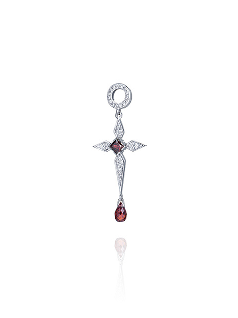 White Gold, Garnet & Diamonds Hoop Pendant, 1