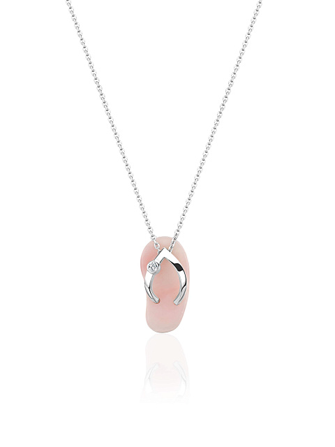 White gold necklace with pendant with pink opal and LG diamond, 1 White gold necklace with pendant with pink opal and LG diamond, 1