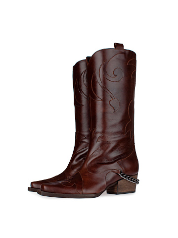 Dark Brown Leather Embroidered Cowboy Boots, 1