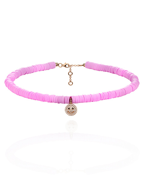 Pink Rubber & Rose Silver & Cubic Zirkonia Choker, 1 Pink Rubber & Rose Silver & Cubic Zirkonia Choker, 1