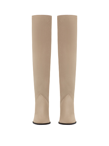 Beige Suede Heeled Long Boots, 2