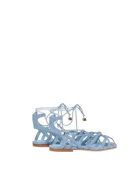 Light Blue Suede Flat Sandals, 3