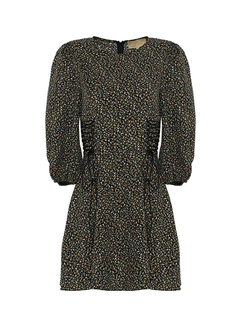 Black Flower Printed Lace Up Mini Dress, 1