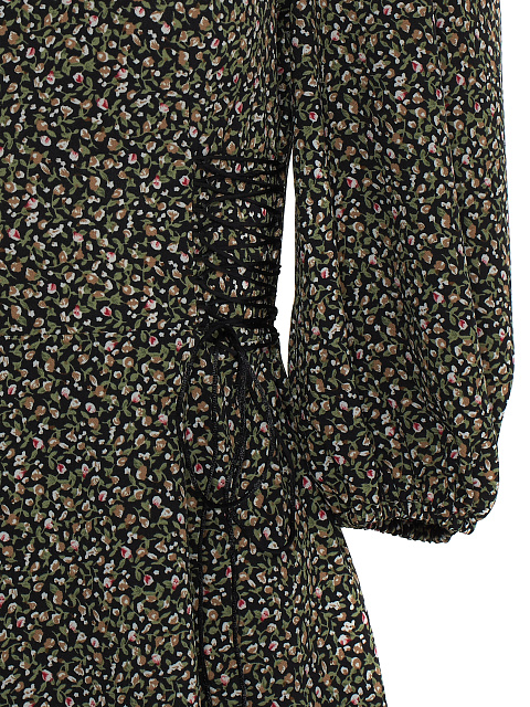 Black Flower Printed Lace Up Mini Dress, 3