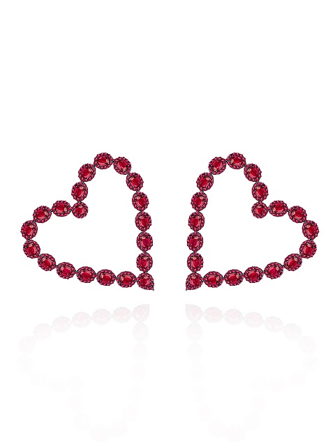 Black Gold & Rubies Heart Large Earrings, 1