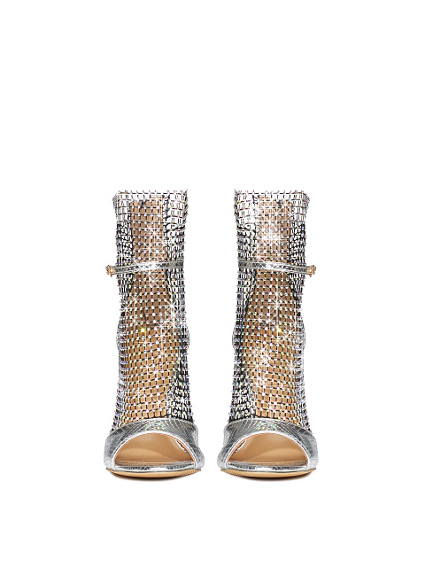 Silver Mesh Rhinestone Sandals, 4