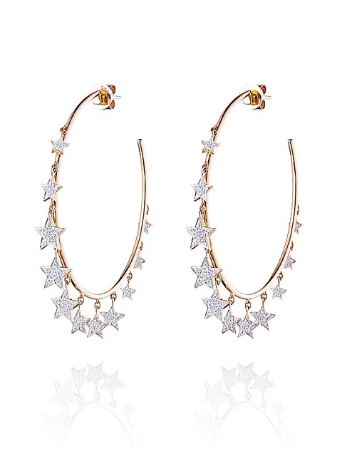 Rose Gold & Diamond Star Hoop Earrings, 1