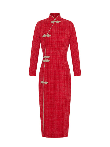 Red Tweed Midi Dress, 1