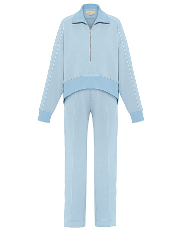Blue tracksuit with cropped sweatshirt and cornflower embroidery, 1