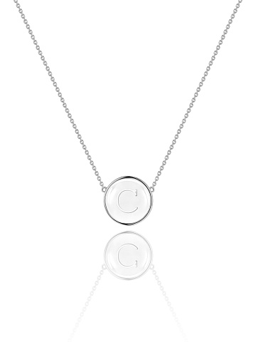 White gold necklace with letter C pendant with rock crystal, 1