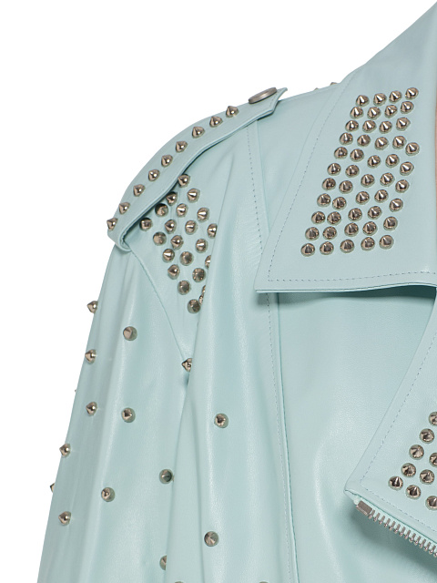 Voluminous Turquoise Biker Jacket With Spikes, 4 Voluminous Turquoise Biker Jacket With Spikes, 4